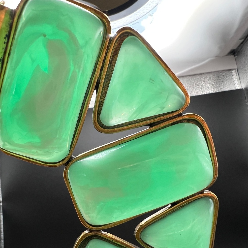 VTG Amrita Singh Statement Necklace Green Gold Chunky Geometric Marbled‎ Resin - Picture 7 of 13